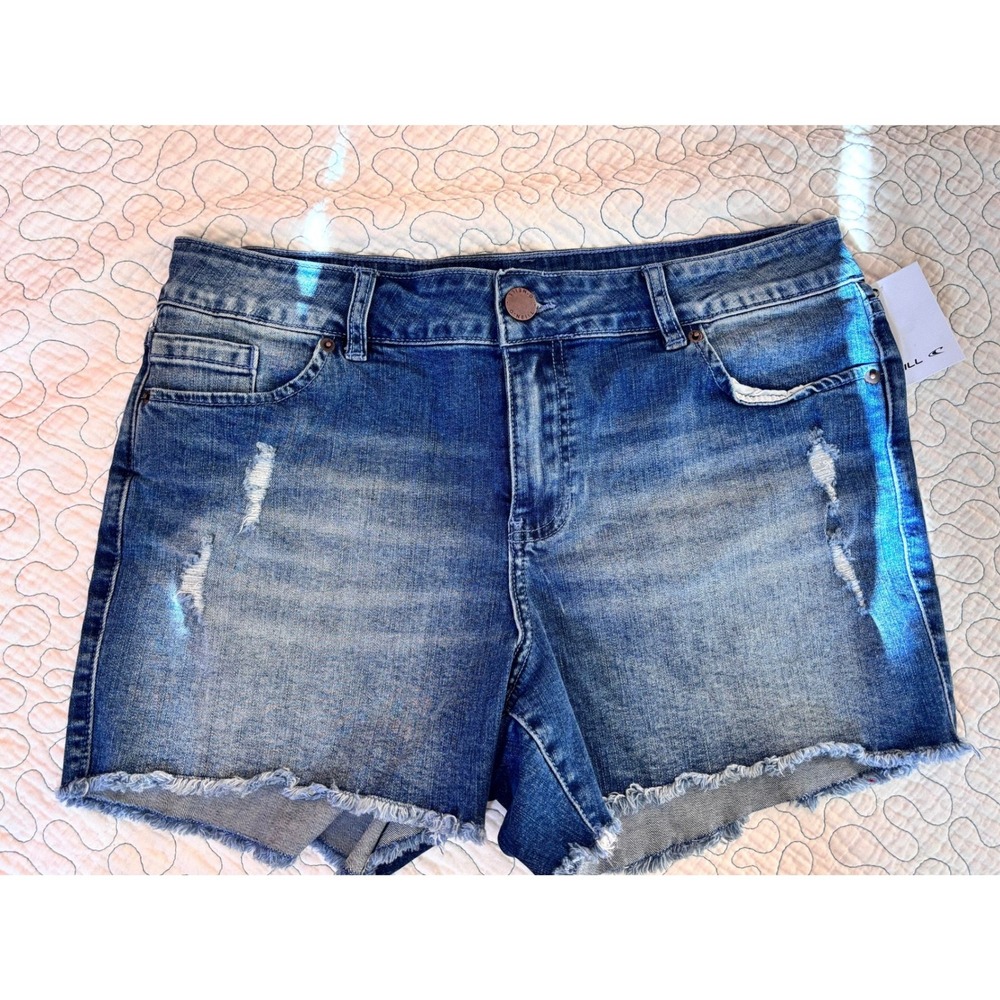 O'Neill Womens Cody Distressed Blue Denim Shorts Raw Hem Size 31